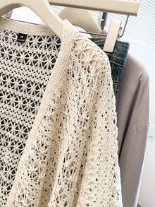 GlowEve CURVE Chaqueta con diseño calado para mujer de talla grande, adecuada para citas, romántica, de moda, casual, versátil, para primavera/verano - Beis - Ver 5