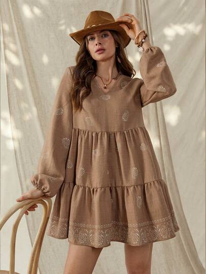 Wildy Casual American Western Country Vintage Pattern Everyday Basic Outfit Commuting Dress With Pockets, Long Sleeve, Spring/Summer Spring To Summer From Spring To Summer  Summer Dress Summer Dresses For Women Summer Outfits Summer Outfits For Women Spring Dress Women Spring Break Outfits Vacation Outfits Women Vacation Outfits For Women Summer Vacation Outfits Casual Dresses For Women Casual Short Dresses  Casual Dress For Women Going Out Dress Going Out Dresses For Women Summer Dress