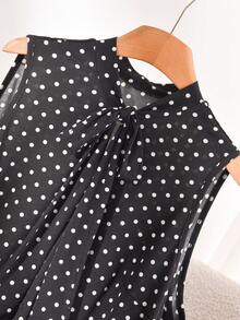 CosyJoli 大码女式蝴蝶结吊带上衣，女式波点无袖T恤 - 黑色 - 查看 5