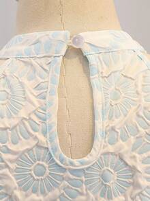 Tween Girl Embossed Bow Back Sleeveless Elegant Dress Jacquard Dresses Preteen Light Blue Floral Dress Halter Dress For Girl Tween Girls Elegant Dress Kids Jacquard Dresses Light Blue Flower Girl Dress Light Blue Party Dress - Blue - View 7