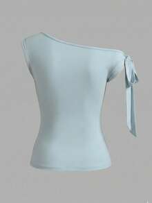EMERY ROSE Áo thun croptop trễ vai dáng ôm, xếp ly, phong cách ngọt ngào cá tính - Màu xanh Bạc hà - Xem 2