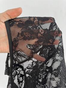 StreetHx 街头风女式修身半透明蕾丝连体衣 - 黑色 - 查看 7