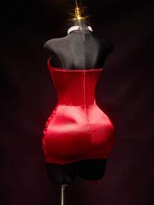 SHEIN ICON Đầm dự tiệc sang trọng, gợi cảm, đính đá hình trái tim, chất liệu satin, màu đỏ, thích hợp cho đám cưới, sinh nhật, kỳ nghỉ, ngày Valentine, hẹn hò, đêm tân hôn dành cho nữ. - Đỏ - Xem 8