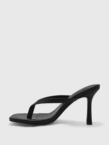 CUCCOO BIZCHIC 经典简约条纹人字拖女式高跟凉鞋，时尚简约夹扣式女式高跟拖鞋凉鞋 - 黑色 - 查看 5