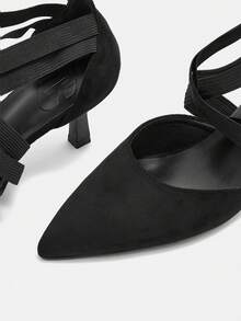 CUCCOO CURVES 女士尖头交叉绑带时尚高跟鞋，适合日常穿着 - 黑色 - 查看 8