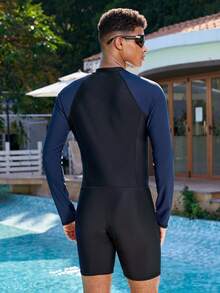 Manfinity VDAYZ Men's Contrast Color Zipper Long Sleeve One-Piece Swimsuit Men's Fashion Beach Couple Swimsuit It Is Great For Couples And Makes An Excellent Gift Idea For Boyfriends Or Husbands