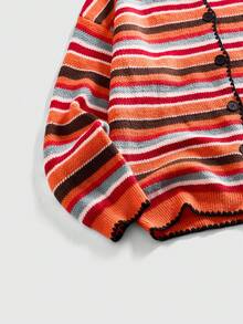 ROMWE MEN Áo khoác cardigan tay dài, phối màu kẻ sọc, cài cúc phía trước, kiểu dáng thường ngày. - Nhiều màu - Xem 4