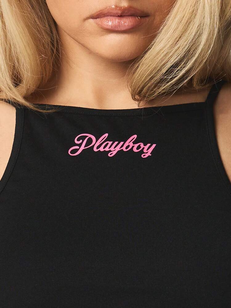 Missguided x Playboy Sleeveless Tank Top With Embroidered Logo Print Design Casual Summer Cropped Tank Top