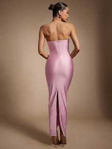 Hauture 女士流苏吊坠性感派对连衣裙，饰有金色金属装饰 - 粉色 - 查看 5