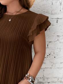 SHEIN Frenchy Plus Size Solid Color Minimalist Daily Wear Round Neck Cap Sleeve Dress - Coffee Brown - View 7