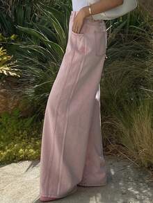 DAZY Women's Loose Casual Distressed Pink Wide-Leg Jeans, Vacation Style, Spring/Summer