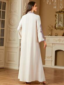 EMERY ROSE Loose Long Sleeve V-Neck Printed Casual Dress For Women - Multicolor - View 2