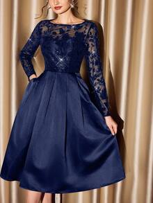 Vintamour Vestido elegante vintage de mujer con bolsillos, bordado de flores y cuentas, vestido de satén para fiestas, ropa de otoño para mujer, disfraces de Halloween, ropa de invierno, vestido de invierno para mujer, ropa de otoño para mujer, ropa de Halloween para mujer, ropa de Navidad para mujer, vestido de fiesta de Navidad, vestido de Año Nuevo, conjunto de Acción de Gracias para mujer, vestidos elegantes para fiestas - Azul Marino - Ver 5