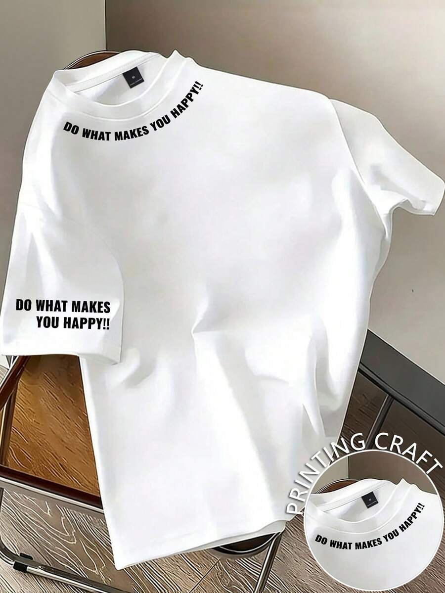 Manfinity Dauomo Men's Minimalist Printed Round Neck Short Sleeve T-Shirt - White - View 1