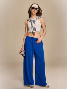 Hanevo Quần thể thao dáng suông ống loe rộng, cạp chun cho nữ tuổi teen, kiểu dáng thường ngày. - Màu xanh lam - Xem 7