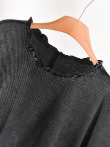 CosyJoli 大码女式休闲T恤，做旧水洗T恤，短袖T恤 - 黑色 - 查看 4