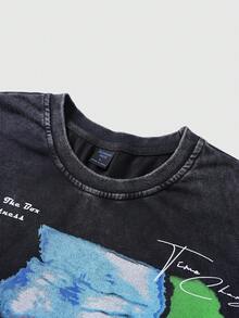 ROMWE MEN Street Life Spring Casual Graphic Men'S Casual Graphic Print Short Sleeve T-Shirt, Summer - Black - View 6