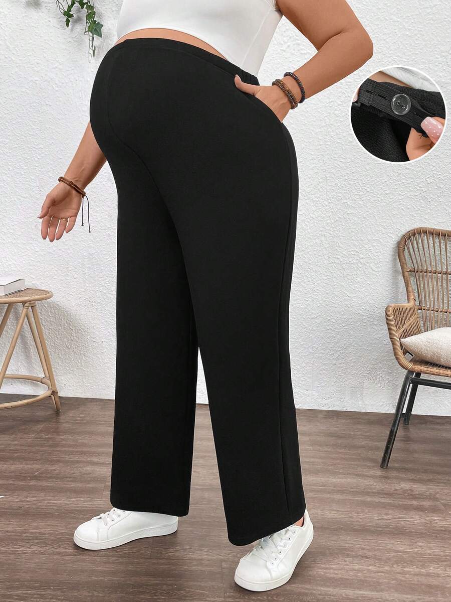 SHEIN Quần bầu cỡ lớn, kiểu dáng thường ngày, màu trơn, cạp chun điều chỉnh được. - màu đen - Xem 1