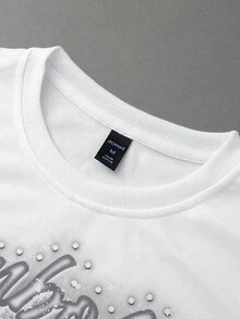 ROMWE MEN Street Life 男士休闲印花圆领长袖T恤 - 白色 - 查看 4