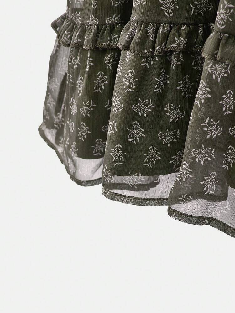 Romantic Floral Print Mini Dress With Ruffle Details Spring Women Clothes Winter Dress Winter Women Clothes Spring Summer Green Dress Office Dress