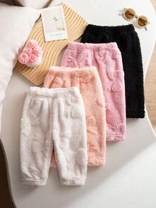 SHEIN Playful Pals 4件套女婴时尚厚羊毛蝴蝶图案裤子，秋冬 - 彩色 - 查看 4