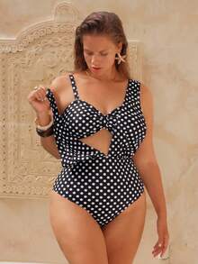 Swim Chiccia Bộ đồ bơi liền thân cỡ lớn họa tiết chấm bi, thời trang, gợi cảm, có dây đeo rời. - màu đen - Xem 3