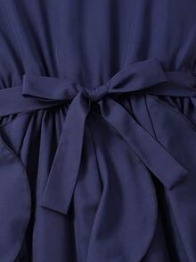 Teen Girl Faux Pearl Detail Belted Ruffle Hem Sleeveless Dress - Navy Blue - View 4