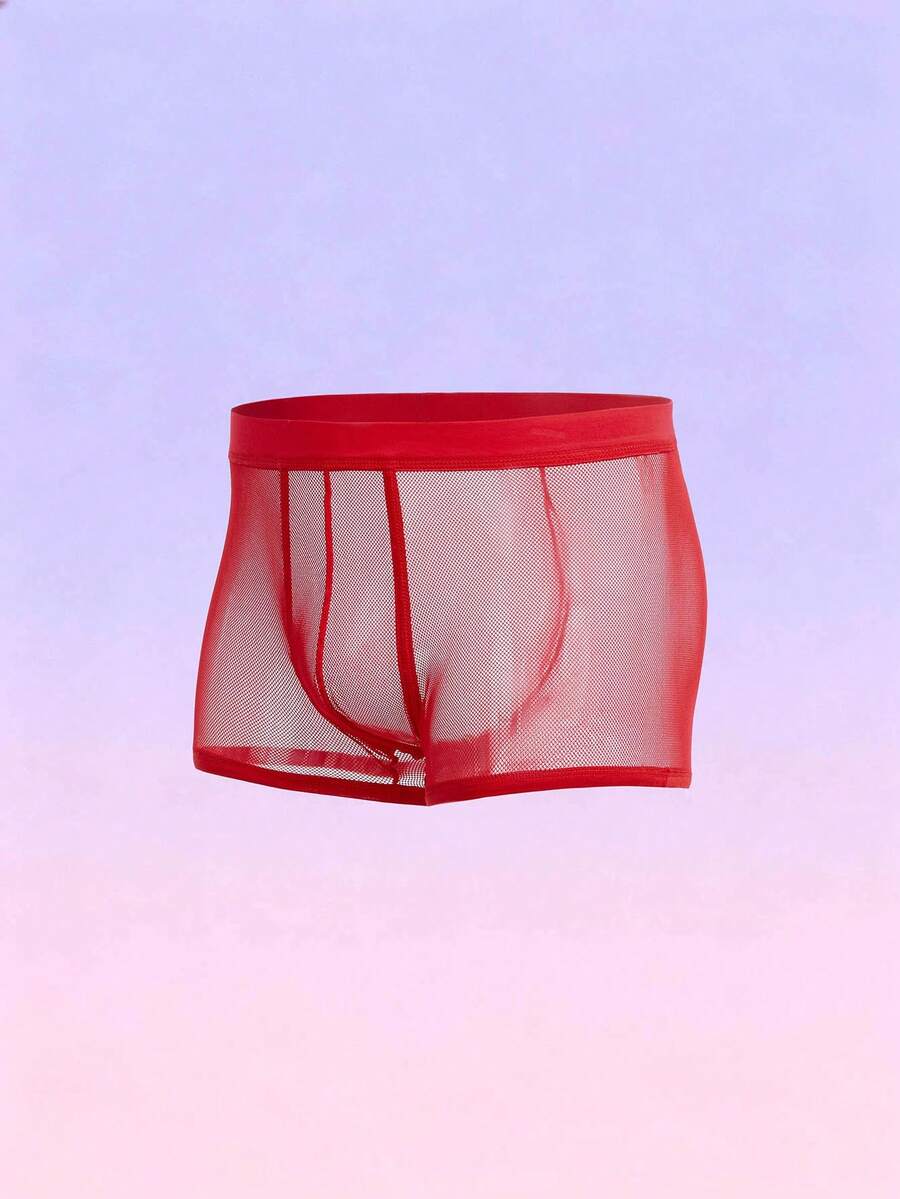 FeverCity Quần lót nam bằng lưới xuyên thấu, màu trơn, thích hợp cho các buổi hẹn hò. - Đỏ - Xem 1