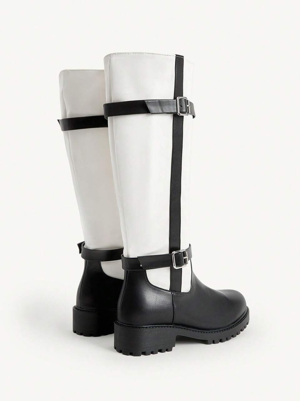 CUCCOO CHICEST Women's Contrast Color Buckle Design Casual High-Top Boots For Daily Wear Valentine's Day