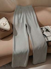 Franclia Women's Elegant Casual Commuter Striped Pants - Grey - View 2