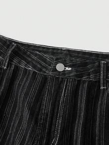 ROMWE MEN Men's Loose Fit Striped Cargo Denim Shorts Spring/Summer - Blue - View 4