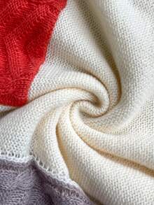SHEIN LUNE Plus Size Colorblock Crew Neck Long Sleeve Pocket Casual Knit Sweater For Women,Beige,Autumn,Smart Casual,Festa Winter Knitwear Jumper Pullover - Multicolor - View 8