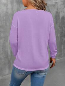 EMERY ROSE Purple Fashionable Plus Size Women V-Neck Long Sleeve T-Shirt - Multicolor - View 2