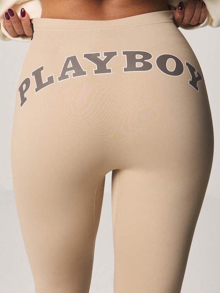 Missguided x Playboy Logo High Waisted Leggings With Side Stripe Detail Athletic Compression Fit Full Length Performance Workout Pants
