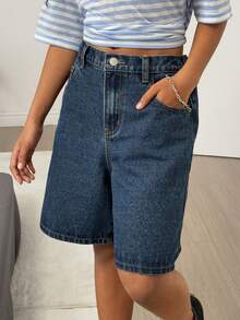 DAZY Girls' Bow Embroidered Denim Shorts - Blue - View 5