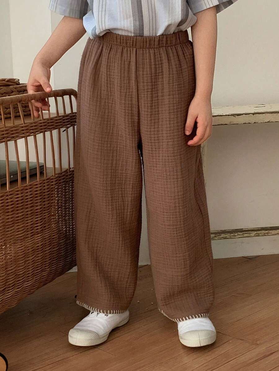 DAZY Quần dài rộng rãi, cạp chun cho bé trai, chất liệu vải có họa tiết, kiểu dáng thường ngày. - Màu be - Xem 1