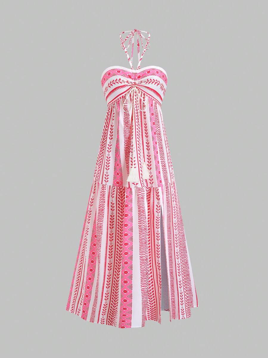 Sweetra 夏季沙滩连衣裙 多巴胺吊带长裙 女士套装 - 粉色 - 查看 1