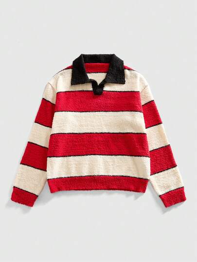 Street Life Maglione a maniche lunghe da uomo con collo a contrasto, a mezza chiusura lampo e a righe