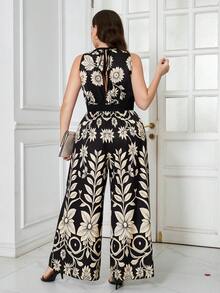 Ellevyn Große Größen Sommer Lässig Jumpsuit mit Blume Muster ohne Ärmel - Verschiedenfarbig - Übersicht 2