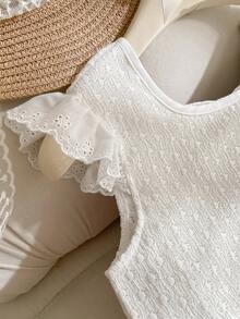 Elladie kids Tween Girls Minimalist Chic White Knit Jacquard Fabric Backless Cap Sleeve Top And Elastic Waist Pants Set, Spring/Summer