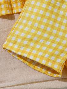 SHEIN Playful Pals 女婴春夏休闲日常可爱度假格纹无袖上衣+短裤套装，0-3岁 - 黃色 - 查看 6