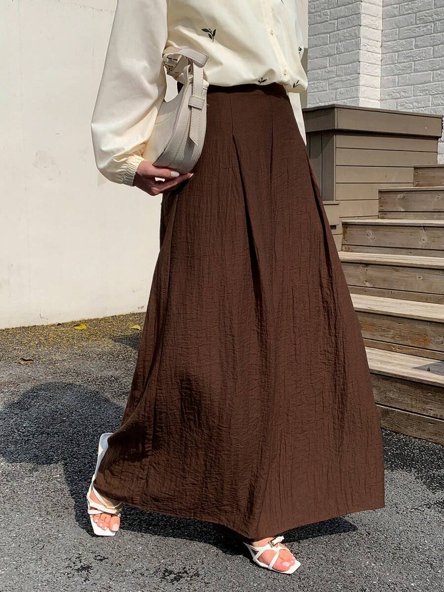 Mulvari Quần ống rộng màu trơn thường ngày dành cho nữ - Rỉ Nâu - Xem 1