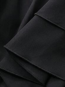 FRIFUL Women's Zipper Tank Top With Layered Ruffle Hem & Faux Pearl Decor, Loose Fit Layering Tank Top - Black - View 3