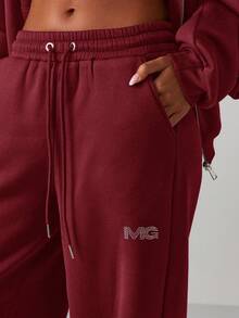 MISSGUIDED Wide Leg Drawstring Joggers With Elastic Waistband And Side Pockets For Casual Comfort - Burgundy - View 4