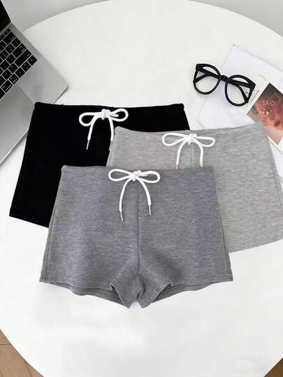 Resyla Set de 3 shorts deportivos informales y sexys con cordón