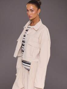 MUSERA Boxy Drop Shoulder Patch Pocket Denim Jacket Coord Top Only Autumn Fall Winter Night Out Going Out Streetwear Cute Back To School Sexy Uncut Spring Y2k Summer - White - View 4