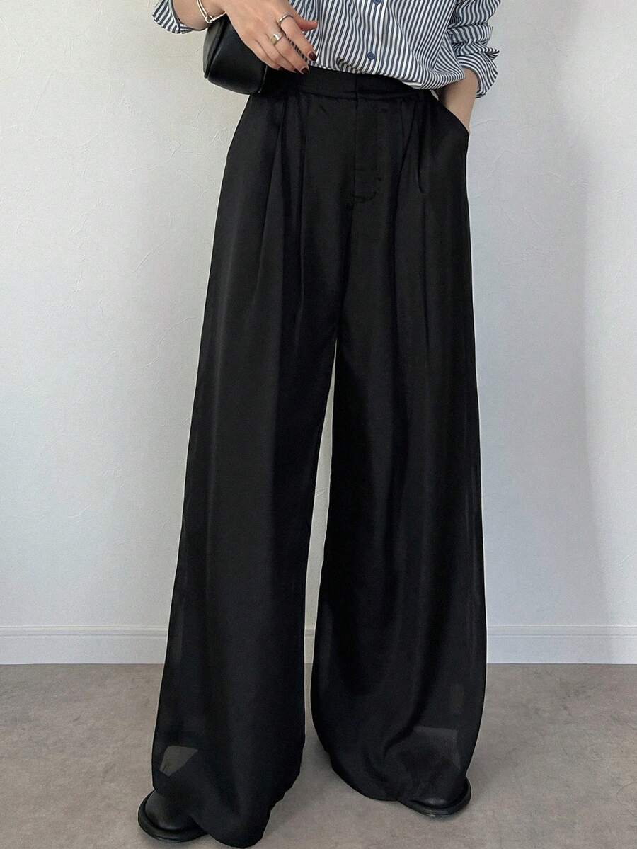 FRIFUL 女士网眼拼接喇叭长裤 - 黑色 - 查看 1