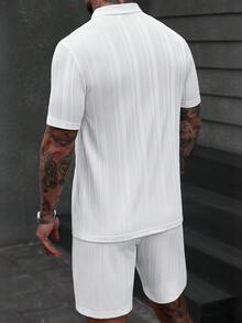 Manfinity CasualCool 男士纯色休闲短袖 Polo 衫短裤套装 男士休闲上衣和裤子套装 男士两件套夏季套装 男士两件套服装 白色 - 白色 - 查看 2