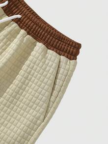 ROMWE MEN 男士休闲纹理抽绳口袋短裤 - 杏色 - 查看 6