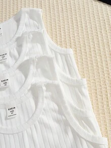 SHEIN 4pcs/Set Dozemod Kids Boys' Solid Minimalist Crew Neck Undershirts - White - View 5